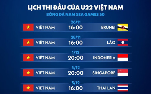 lịch thi đấu của u22 việt nam tại seagame 30