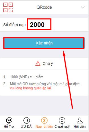 nạp tiền bằng mã QR